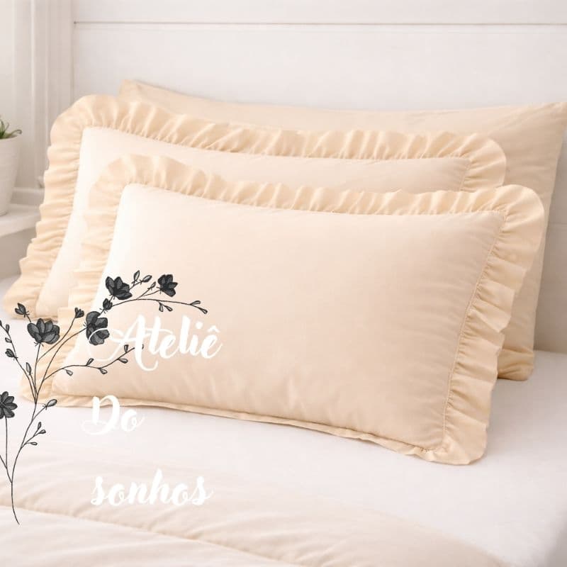 Kit de Porta Travesseiros Fronhas de Algodão Decoração de Cama Luxo
