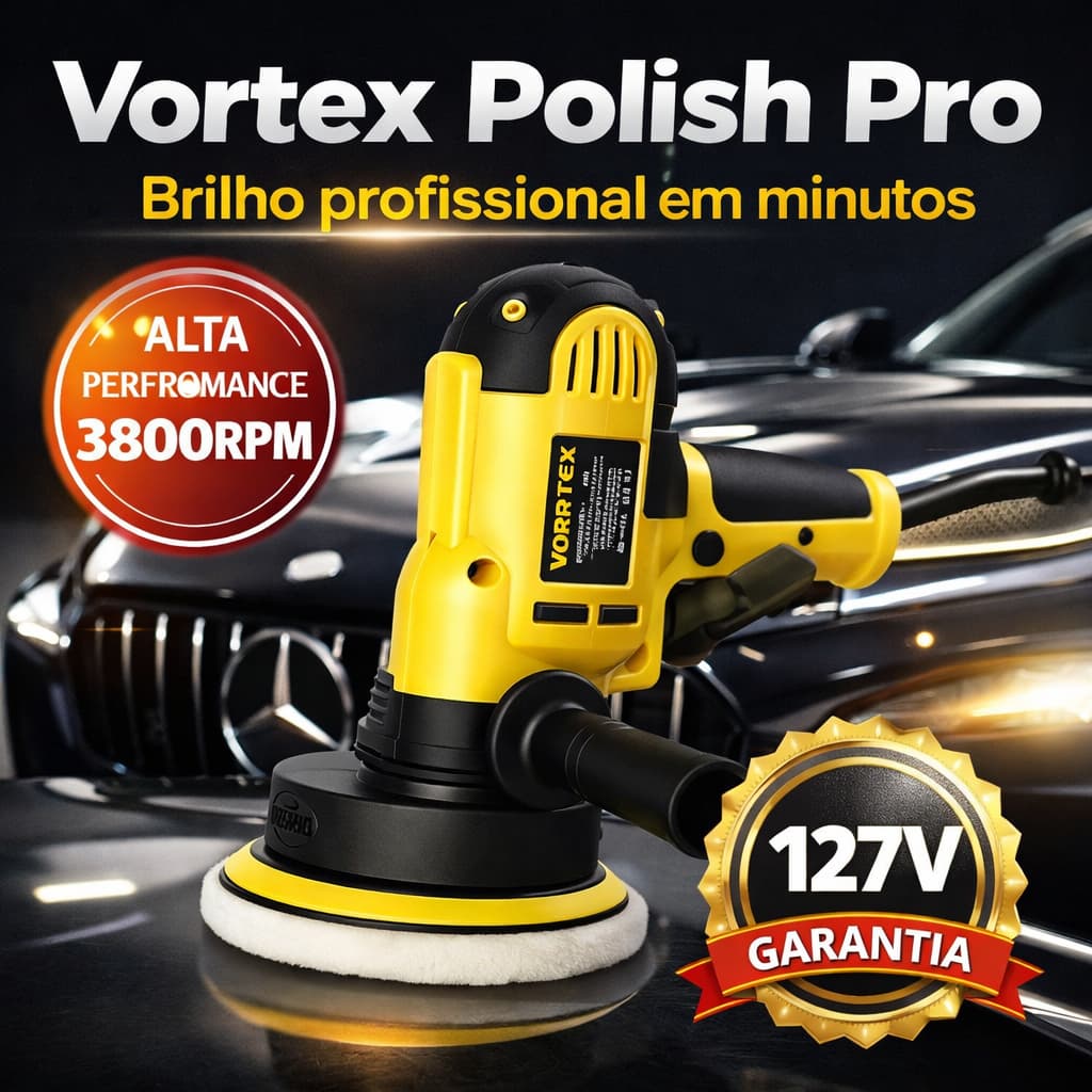 Politriz Automotiva Profissional 600W 3800RPM Vortex Polish Pro Lixadeira Polimento Carro 127V