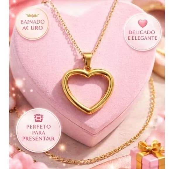 Colar e Brinco Corrente de Coração Grosso Aço Inoxidável Antialérgico Feminino Feminina Moda Blogueira