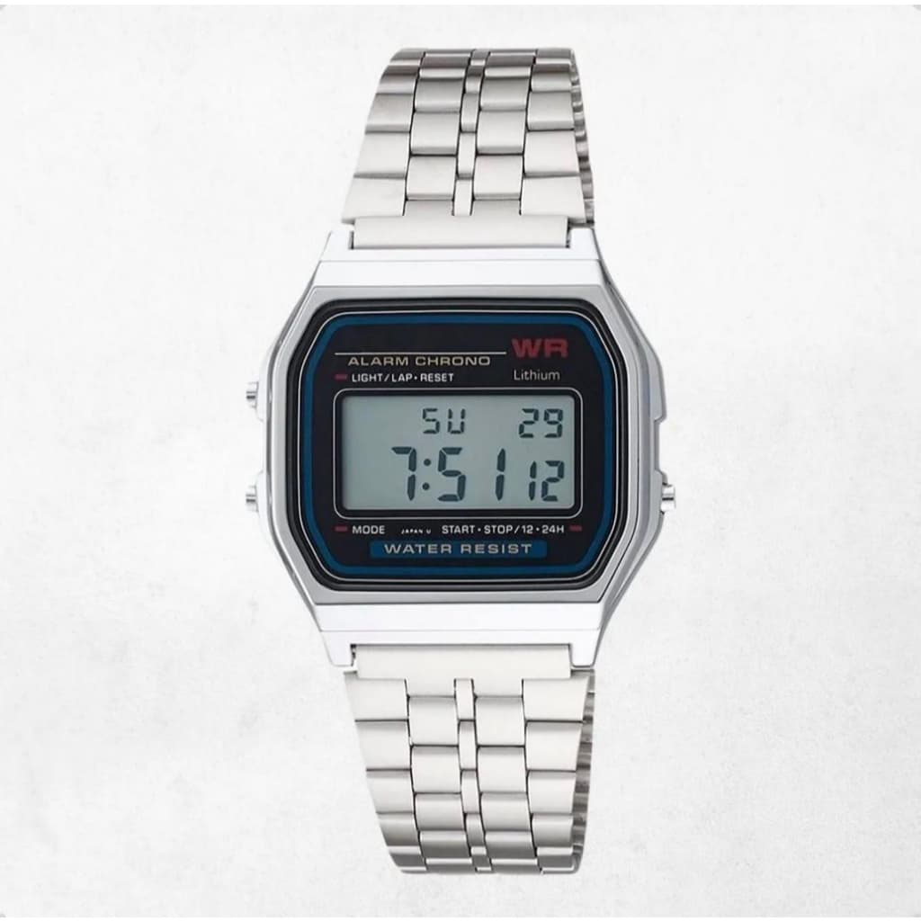 Relógio Unissex Vintage Prata Quadrado Retrô Digital Pulseira Metálica Casual