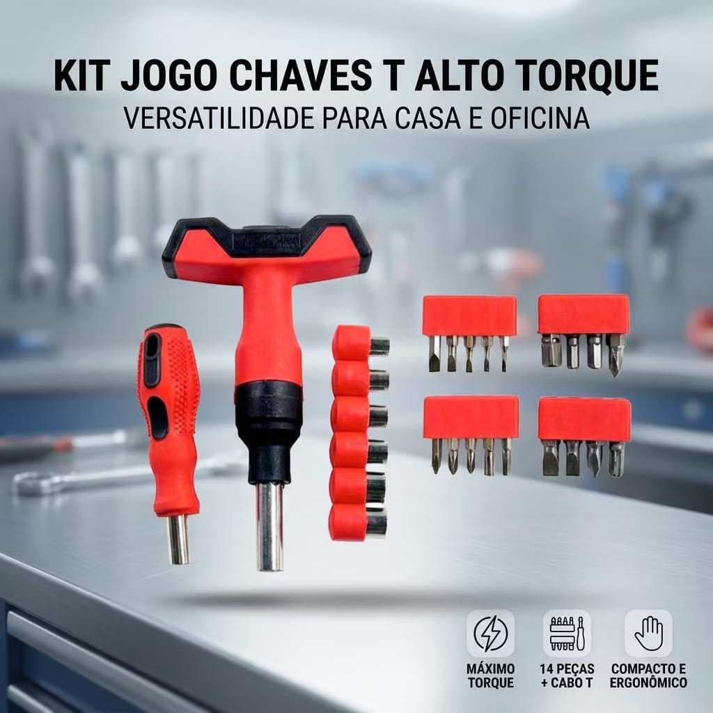 Jogo de Chaves com Ponteiras Kit Completo Tipo T Multiuso para Reparos e Manutenção