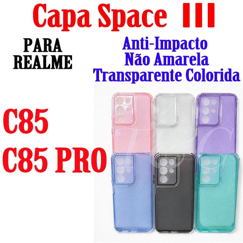 Capa Case Luxo Space 3 Acrílico Colorida Para Realme C85/C85 PRO Anti-Impacto Anti-Amarelo Premium