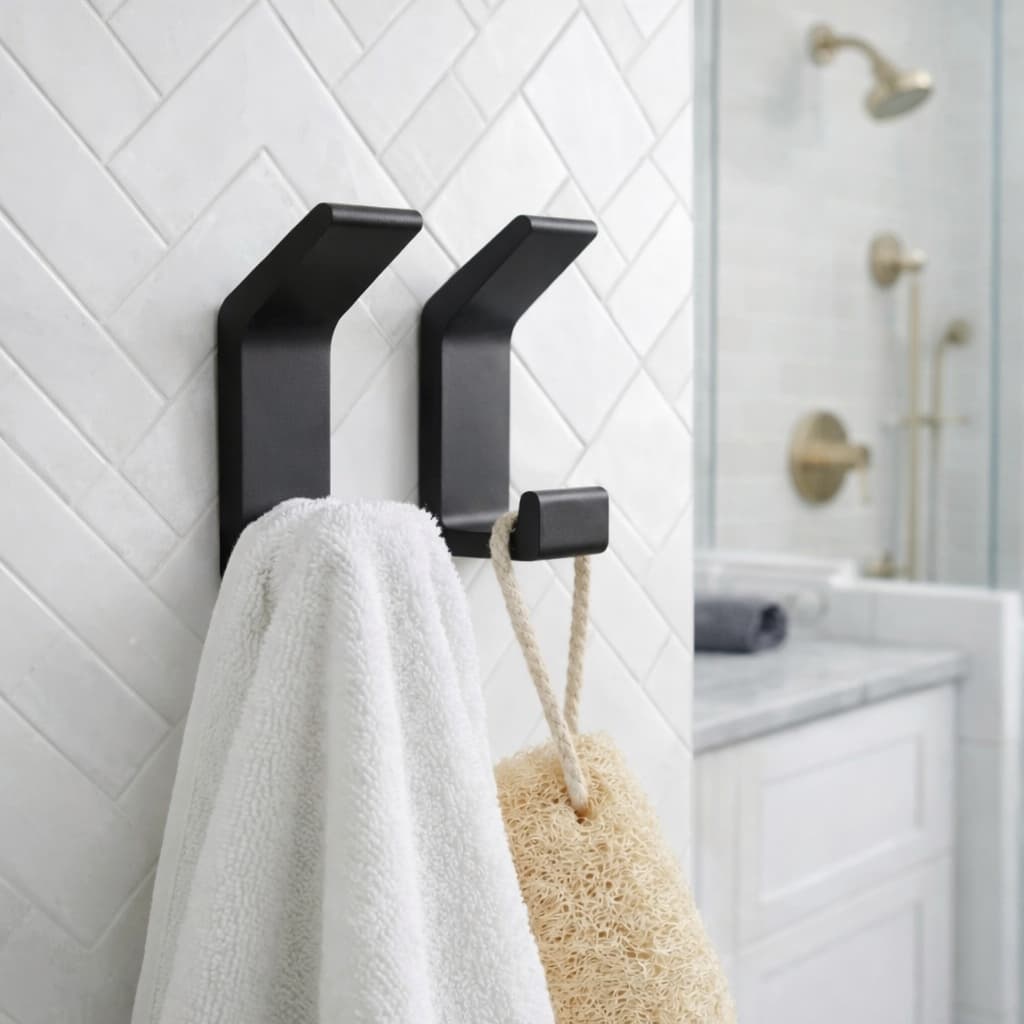 Kit Gancho Suporte Toalha Adesivo 3M Multiuso Sem Furo Cor Preto Branco