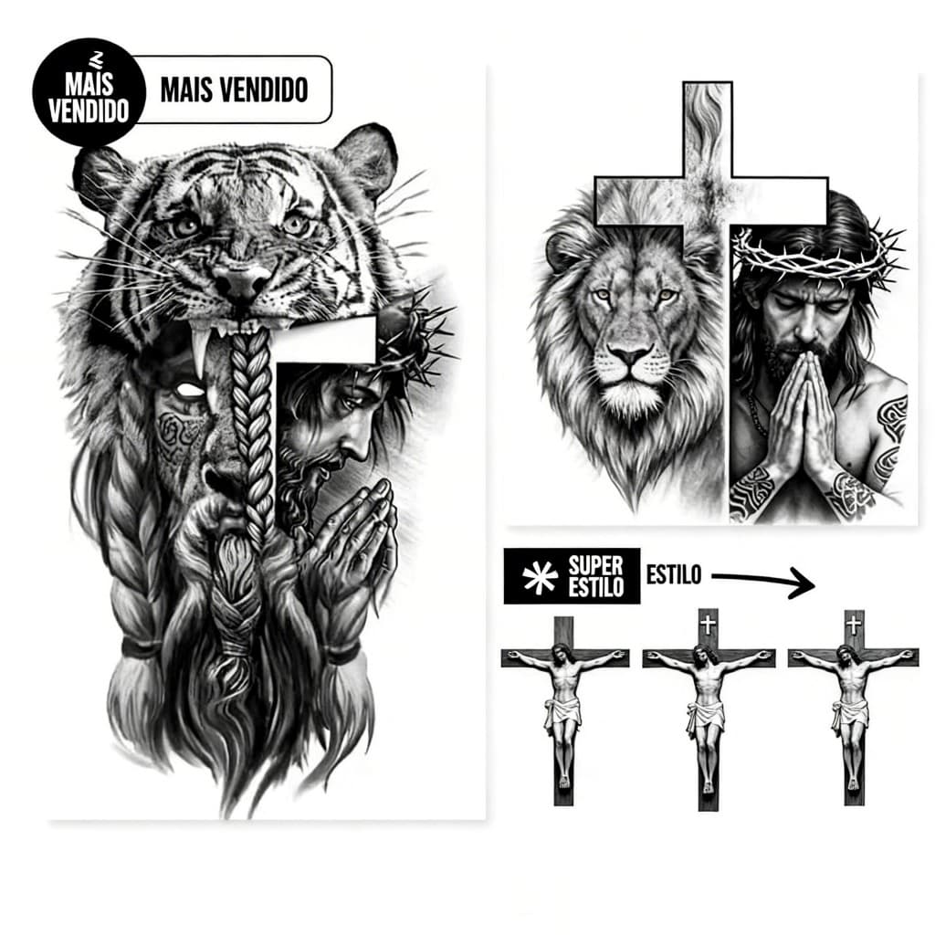 Adesivo Tatuagem Leão Realista Impermeável Fácil Uso Para Corpo Masculino