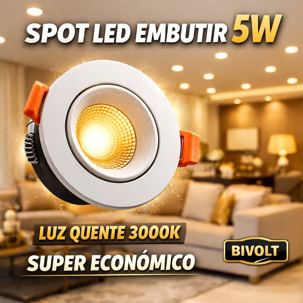 Spot Led De Embutir 5W Bivolt Redondo 3000K Luz Quente