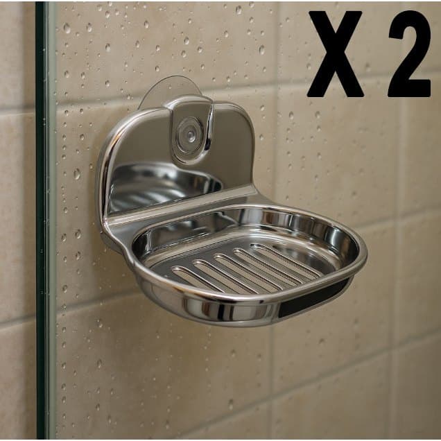 kit 2 Saboneteira cromada fixação por ventosa sem furar parede ideal azulejo liso vidro box