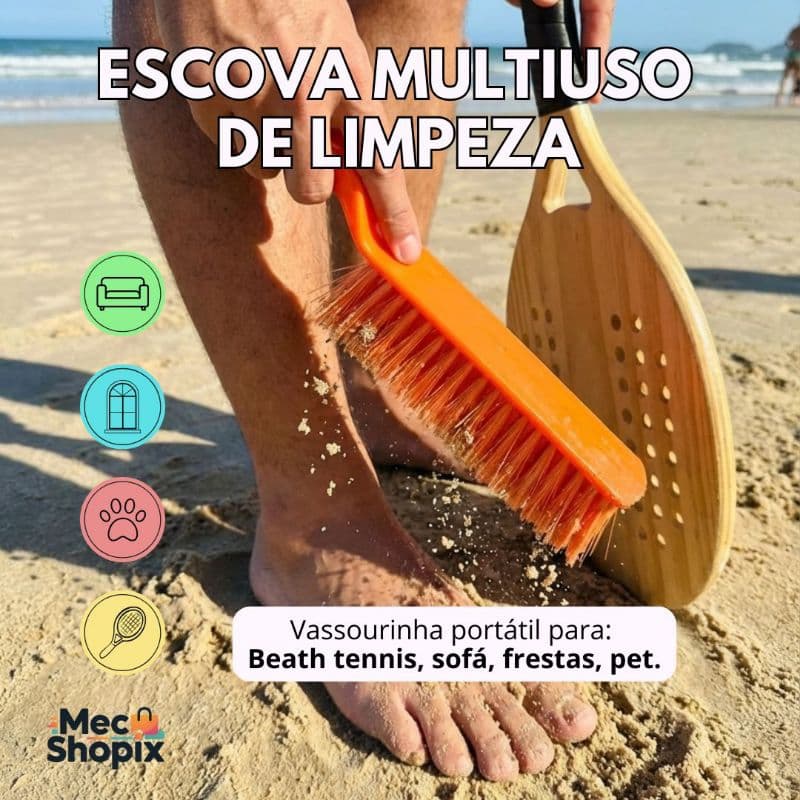 Escova Removedora De Pelos E Areia Multuso Com Cabo 32cm Limpa Roupas