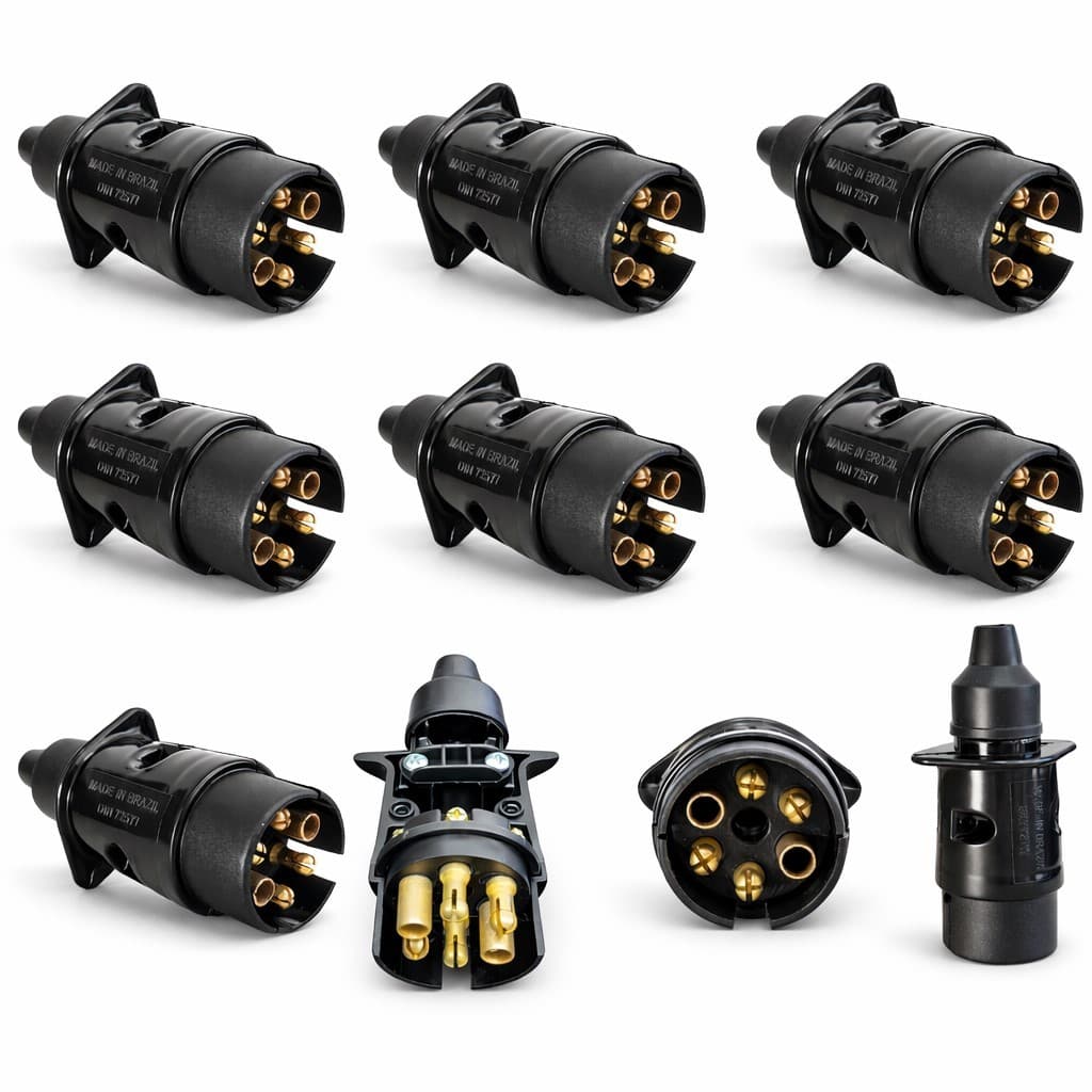 Kit 10 Tomada Macho 6 Polos Plug Tomada Macho Engate Carretinha Reboque Moto 6 Polos