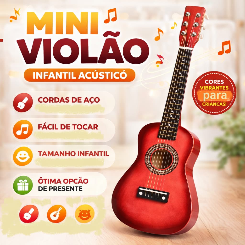 Mini Violão Infantil Acústico Vários Modelos Tamanho Criança Fácil de Tocar Presente Educativo