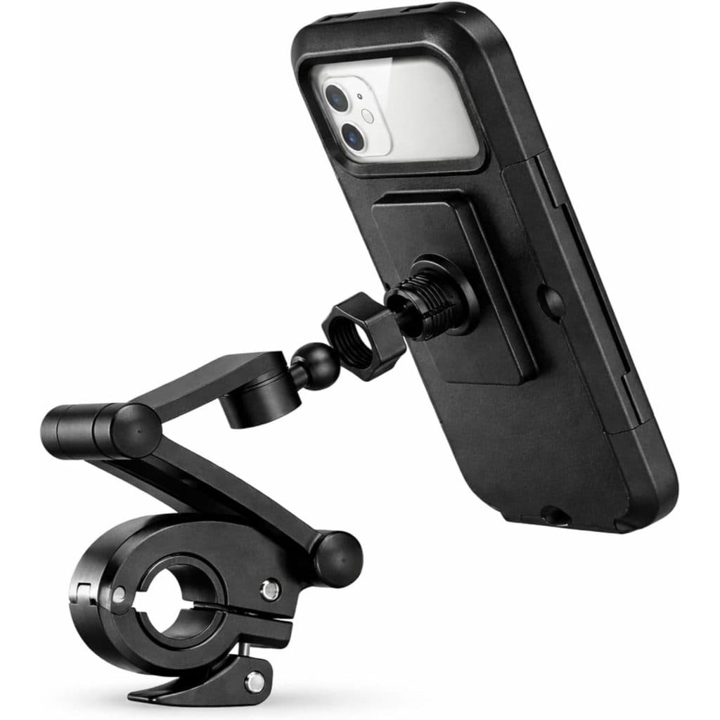 Suporte de celular para moto e bike à prova d’água, rotação 360°, ajuste articulado, compatível com todos os celulares