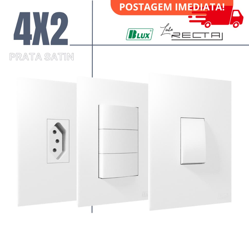 Tomada Branco Fosco 10a 20a Recta Branca Satin BLUX Premium 4x2 Interruptor Simples Paralelo