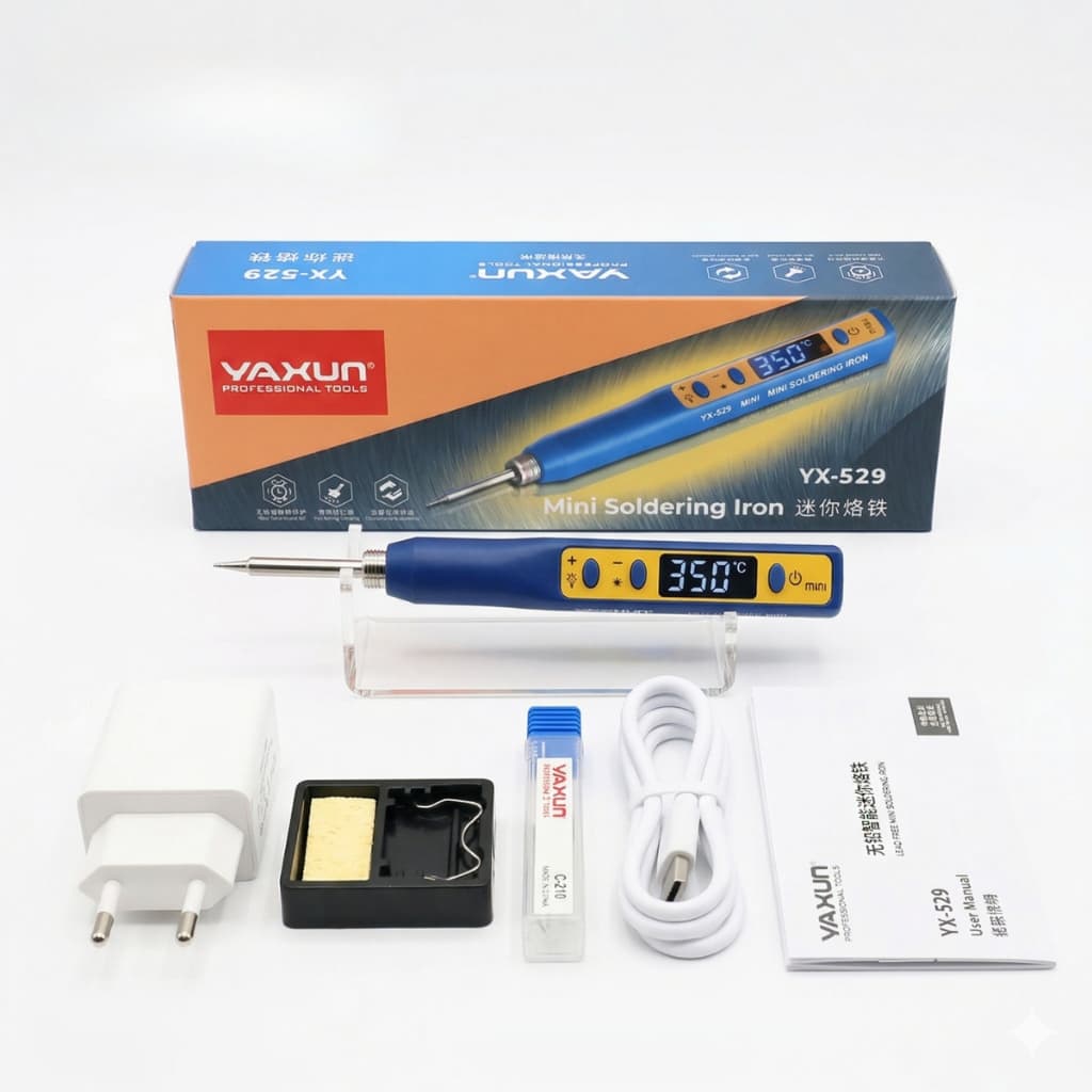 Mini Ferro de Solda YX-529 Portátil com Ponteira C210 USB Yaxun com Carregador Bivolt