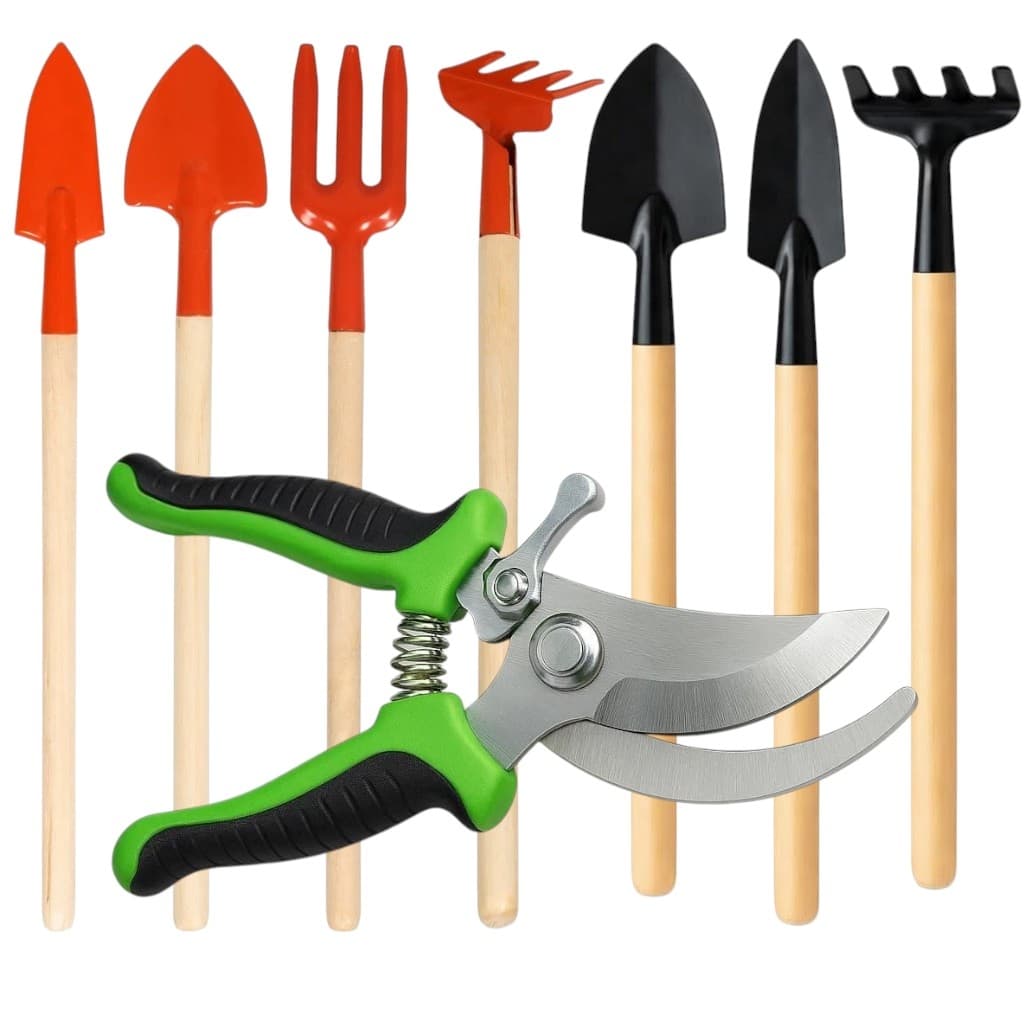 Mini Kit Jardinagem Conjunto Ferramentas 4-5 Peças Metal Cabo Madeira Jardim