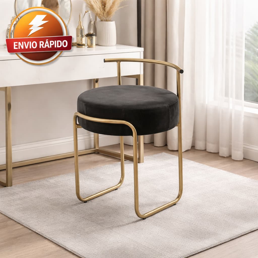 Banco Puff Bella Decoração de Sala Penteadeira base Metálica Dourada