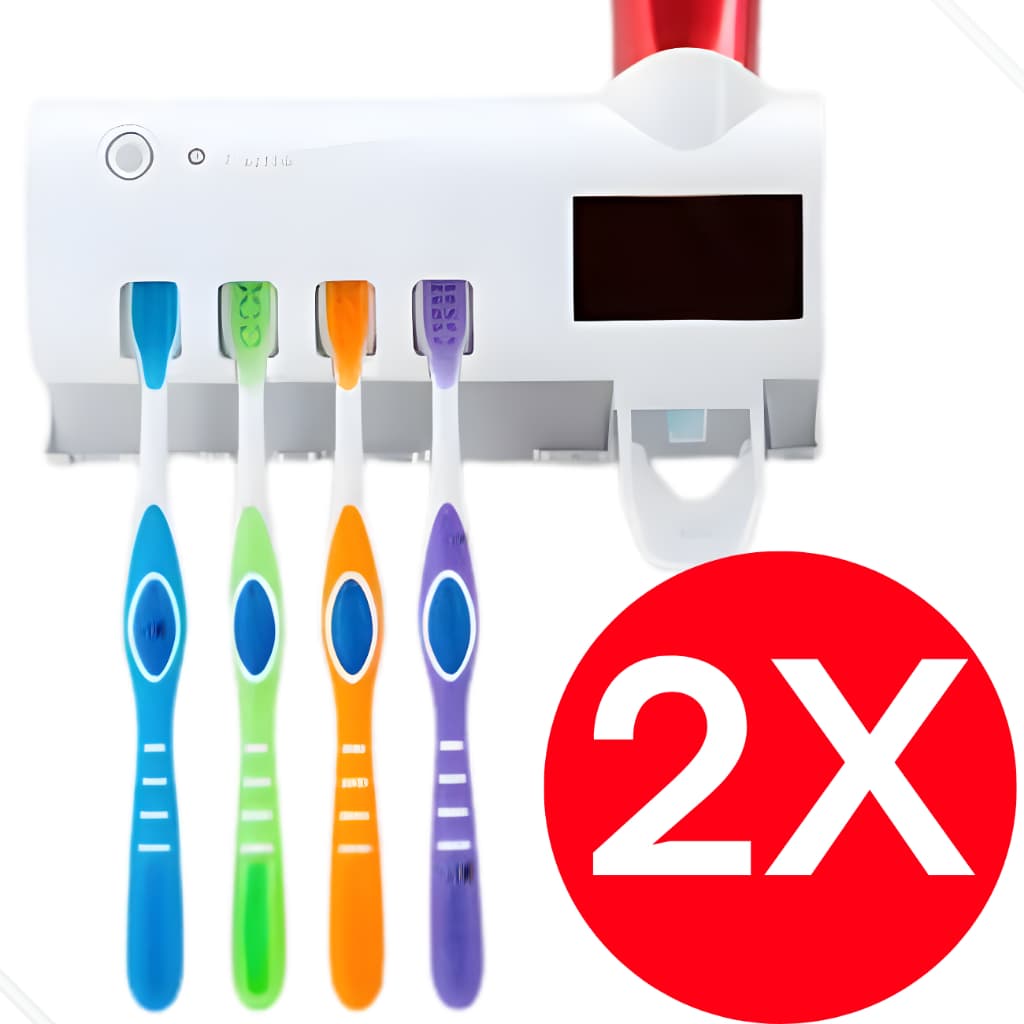 Kit 2 Dispenser Suporte Porta Escova Dentes Esterilização Uv Parede Carregamento Solar