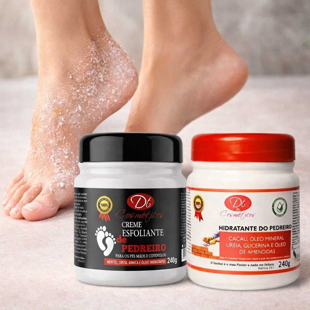 Kit creme hidratante do pedreiro e esfoliante do pedreiro para pes cotovelos ressecados
