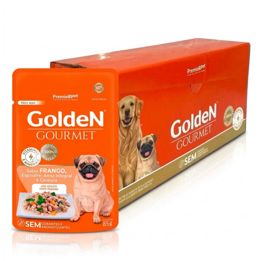 Golden Gourmet sachê de FRANGO para Cães Adultos PORTE PEQUENO. Natural -20x85g-  COMPRE +2 E GANHE!
