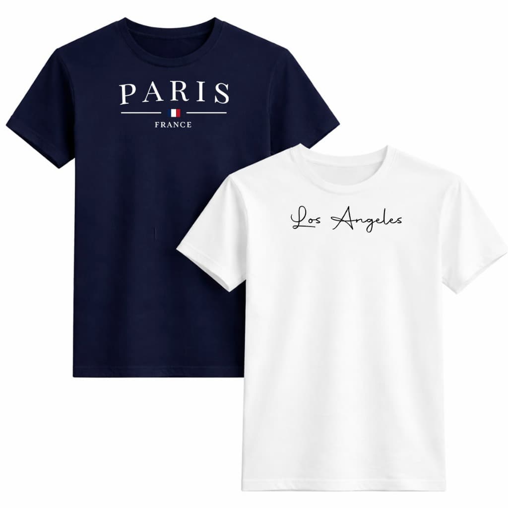 Kit 2 Camisetas Masculinas Paris France + Los Angeles 100% Algodão Casual Premium Urbano Moderno