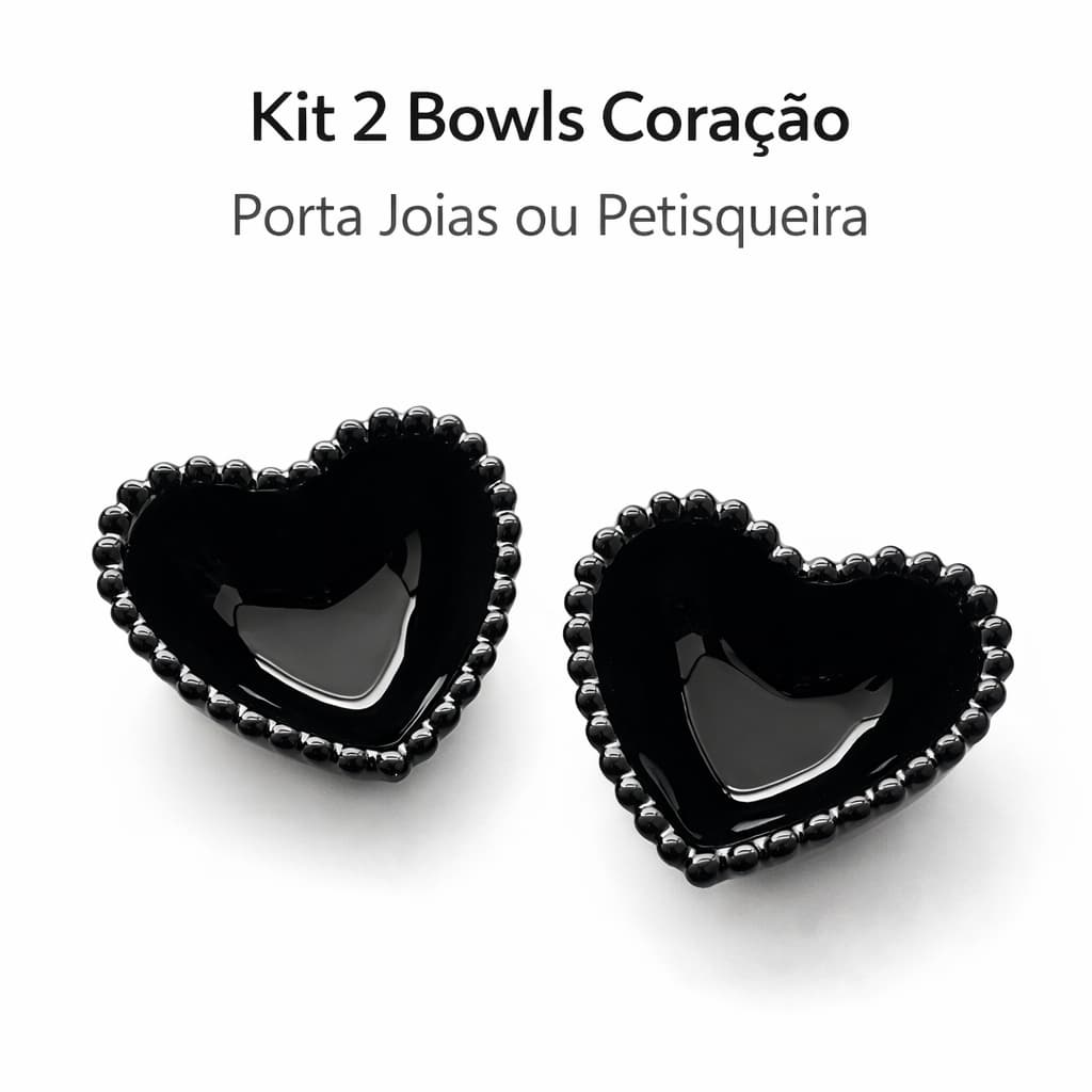 Kit 2 Bowls Coração Cerâmica Porta Joias Petisqueira Decorativo
