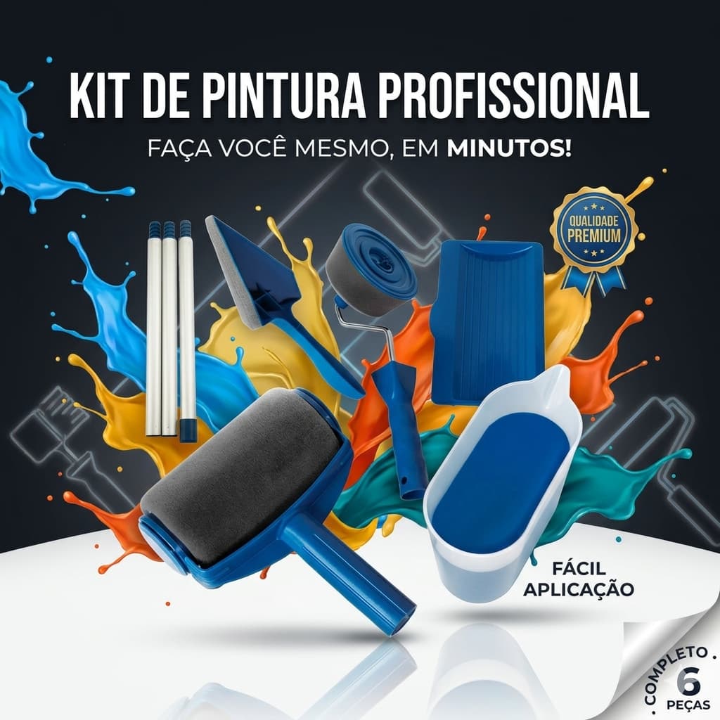 Kit 6 Peças Rolo Pintura Profissional Reservatório Antigotejamento Parede Teto Pintor Reforma