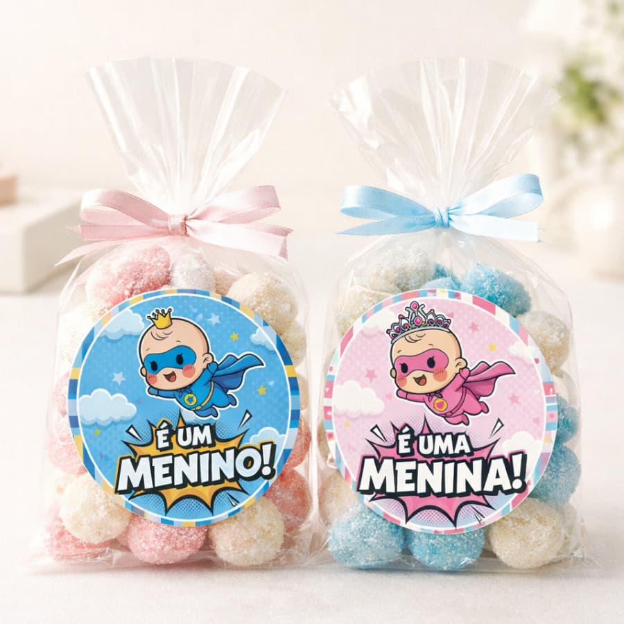 Adesivo Chá Revelação 100un Menino Menina 4x4 Baby Shower Lembrancinha Festa Etiqueta Kit
