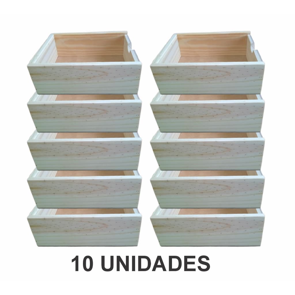 KIT 10un - Caixa Alabama para fotografia 18x13x7cm - em pinus com tampa transparente
