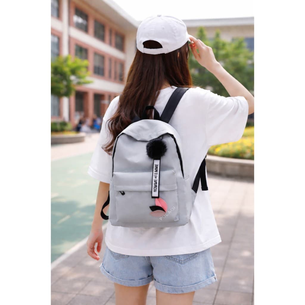 Mochila pequena estilo tendência coreana com chaveiro