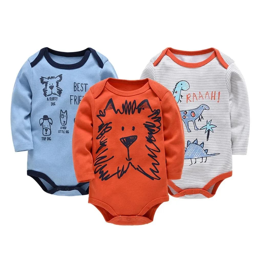 Kit 3 Body Manga Longa Bebê - 100% Algodão - 6 a 9 meses