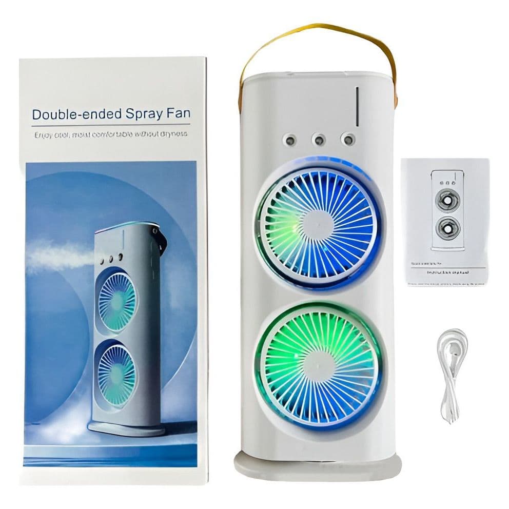Ventilador Portátil Climatizador Umidificador Spray Dupla Extremidade F18 USB 3 Velocidades Silencioso LED