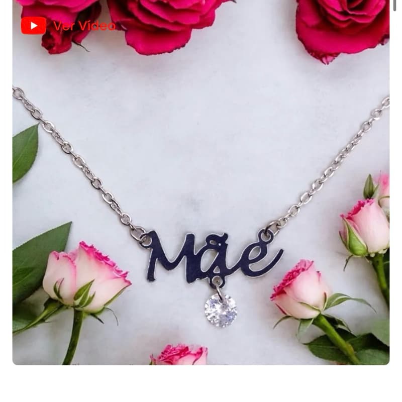 Colar de aço inox, "Mãe" c/ zircônia 45 cm