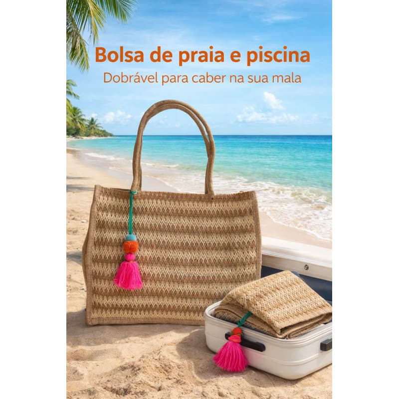 Bolsa de Praia Piscina Passeio Grande Moderna Com Alça Reforçada e Zíper Pode Dobrar e Colocar na Mala