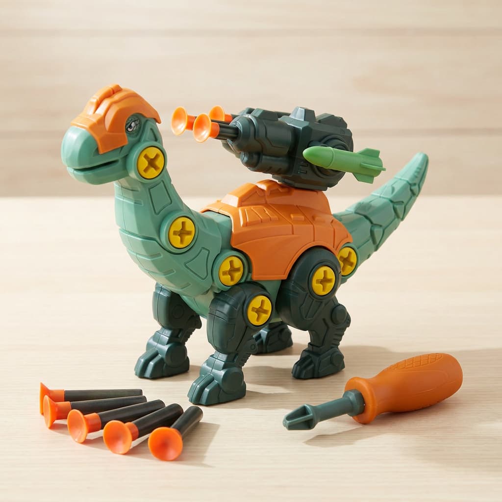 Dinossauro Lança Dardos Infantil de Montar com Parafusos + Dardos Espuma Brinquedo Educativo 3+