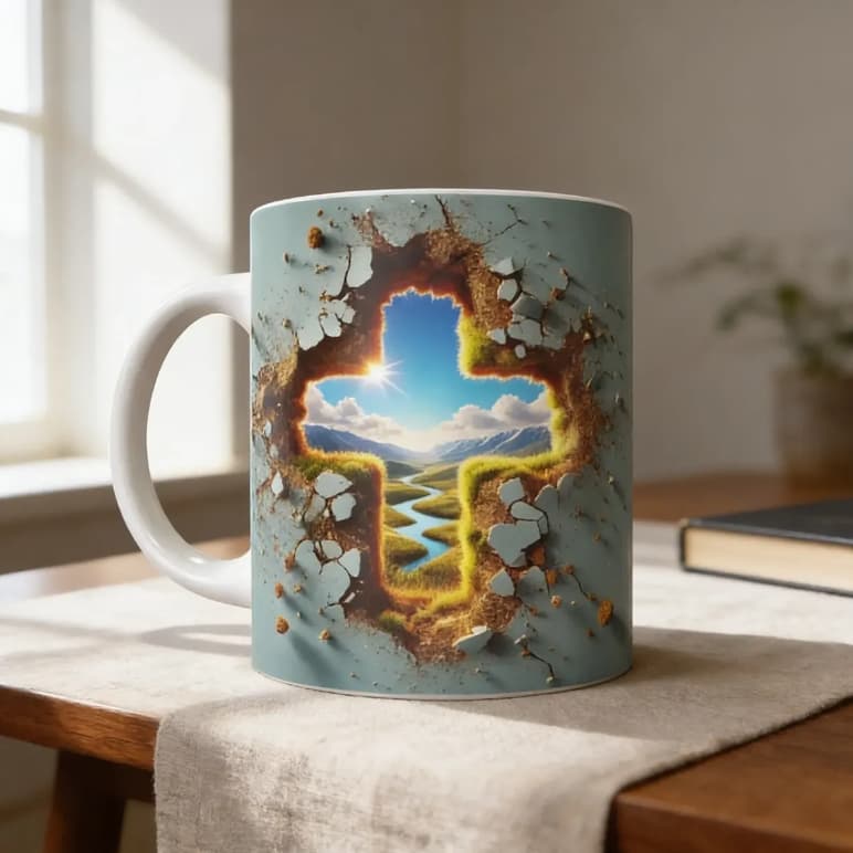 Caneca Porcelana 3D Cristã Fé Deus Jesus Cristo Presente Religioso