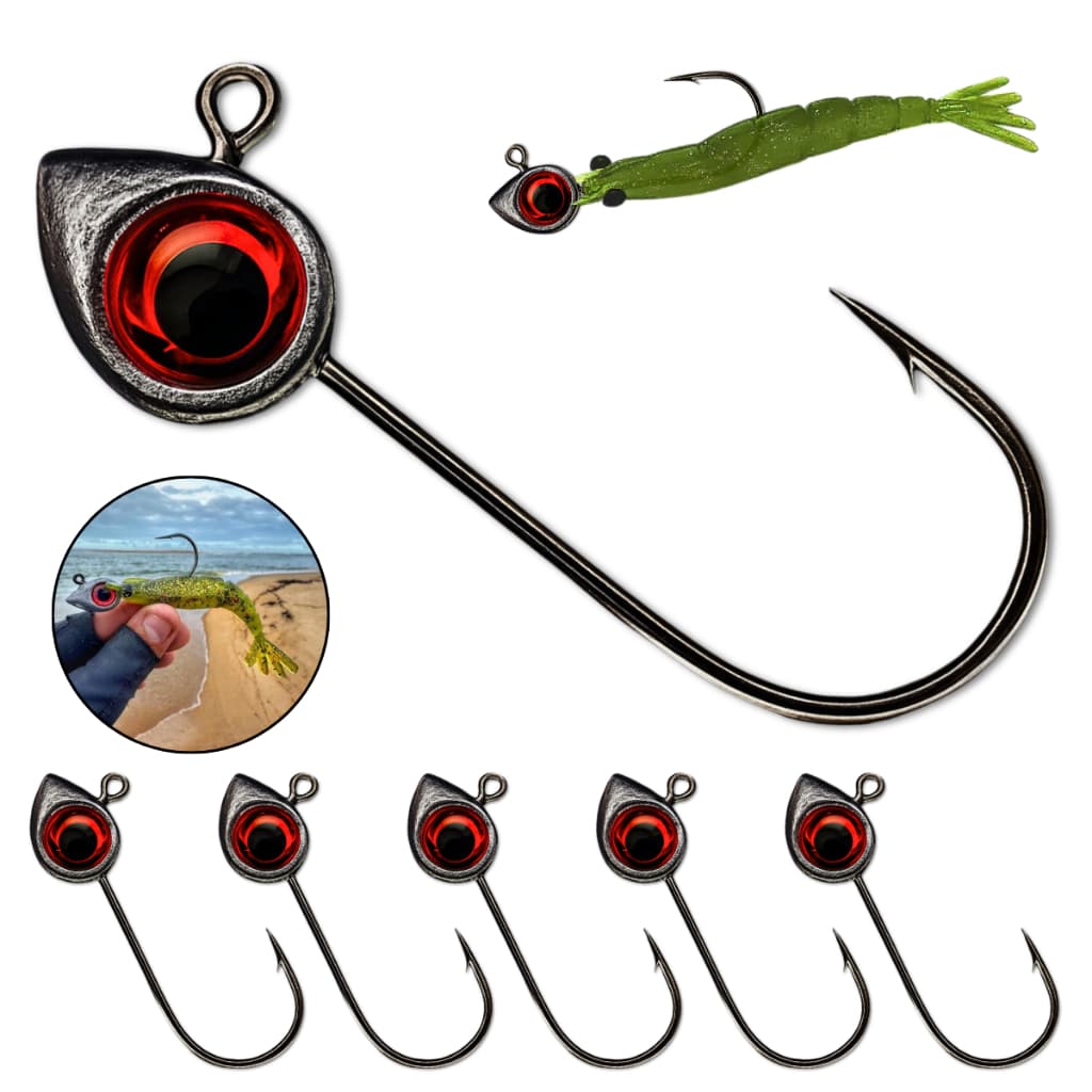 Jig Head Anzol Pesca Kit 5un Lizard Black Nickel Robalo Tucunaré Traíra Isca Artificial Soft Big Eye