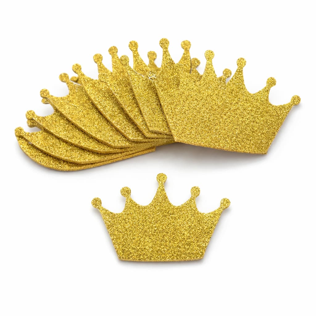 Kit 100 Apliques Decorativo Coroa Glitter Dourado Recorte Preciso Facil Aplicacao Artesanato Eva Com Glitter