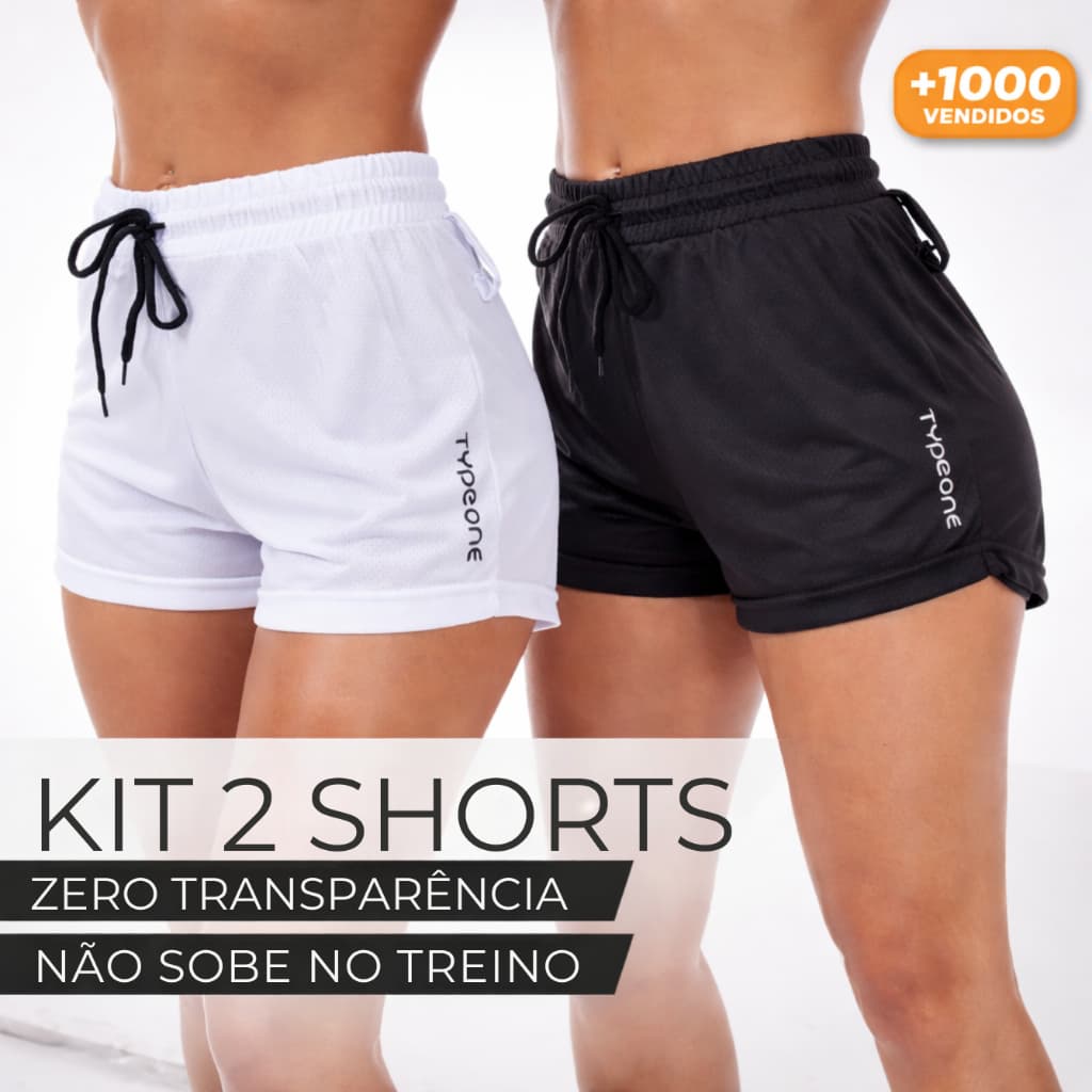 kit 2 Shorts Feminino Academia 2 em 1 Com Bolso Oculto Para Celular Treino Corrrida