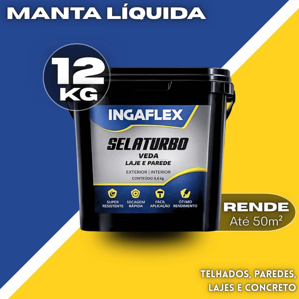 Manta Líquida Selaturbo 12kg Impermeável Emborrachada Telhados Lajes Alta Aderência Parede Reboco