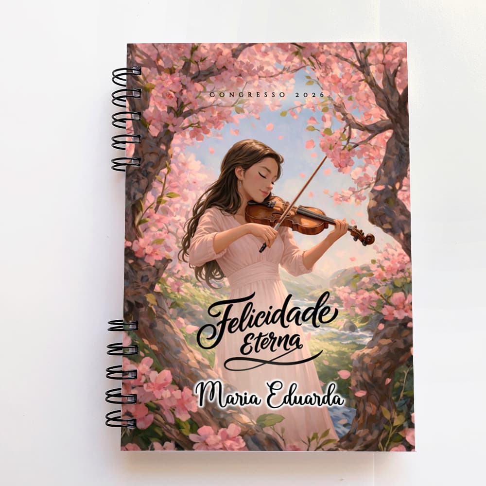 Caderno congresso JW personalizado com nome do comprador, agenda, Jw, A5, Felicidade eterna