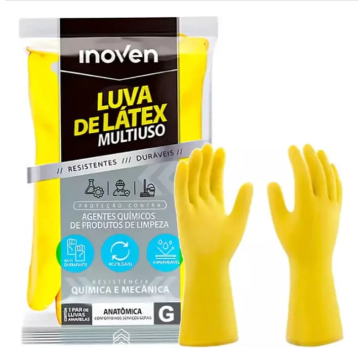 Luva Látex Multiuso Amarela Forrada  - Inoven
