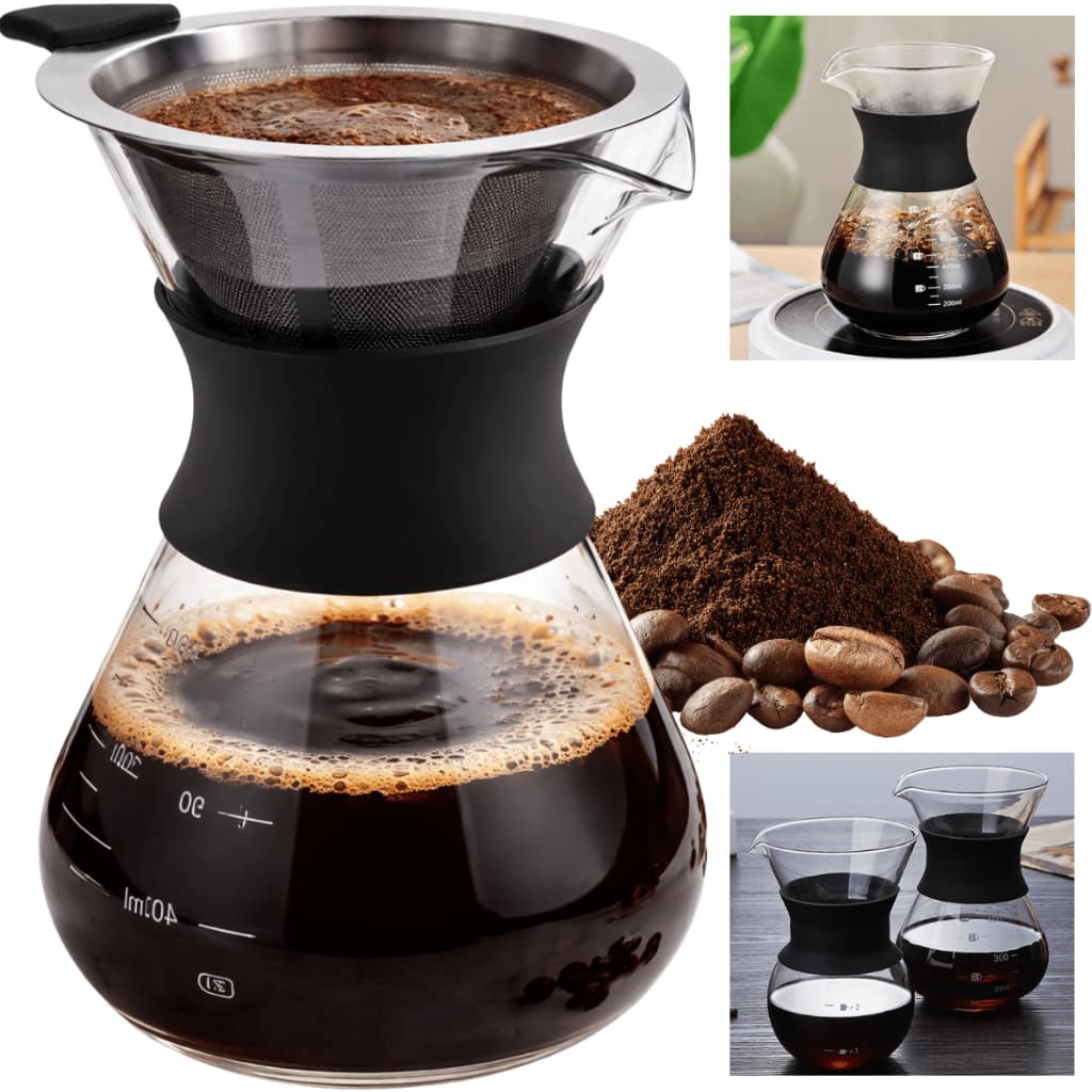 Cafeteira Vidro 400ml com Filtro Inox Anel Silicone Manual Passar Café Completa Cozinha
