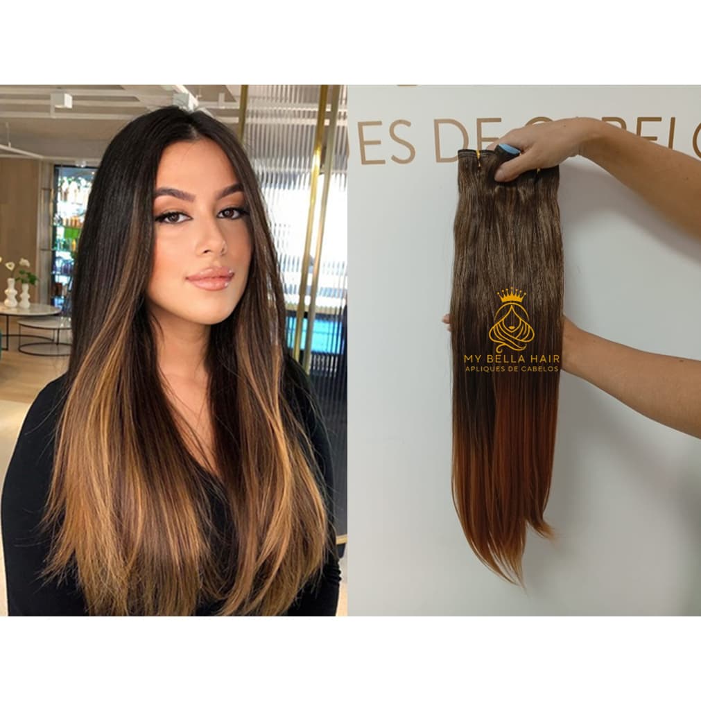 Cabelo Liso Semi Humano 70cm Californiana Fibra Russa na Fita Adesiva Europeu