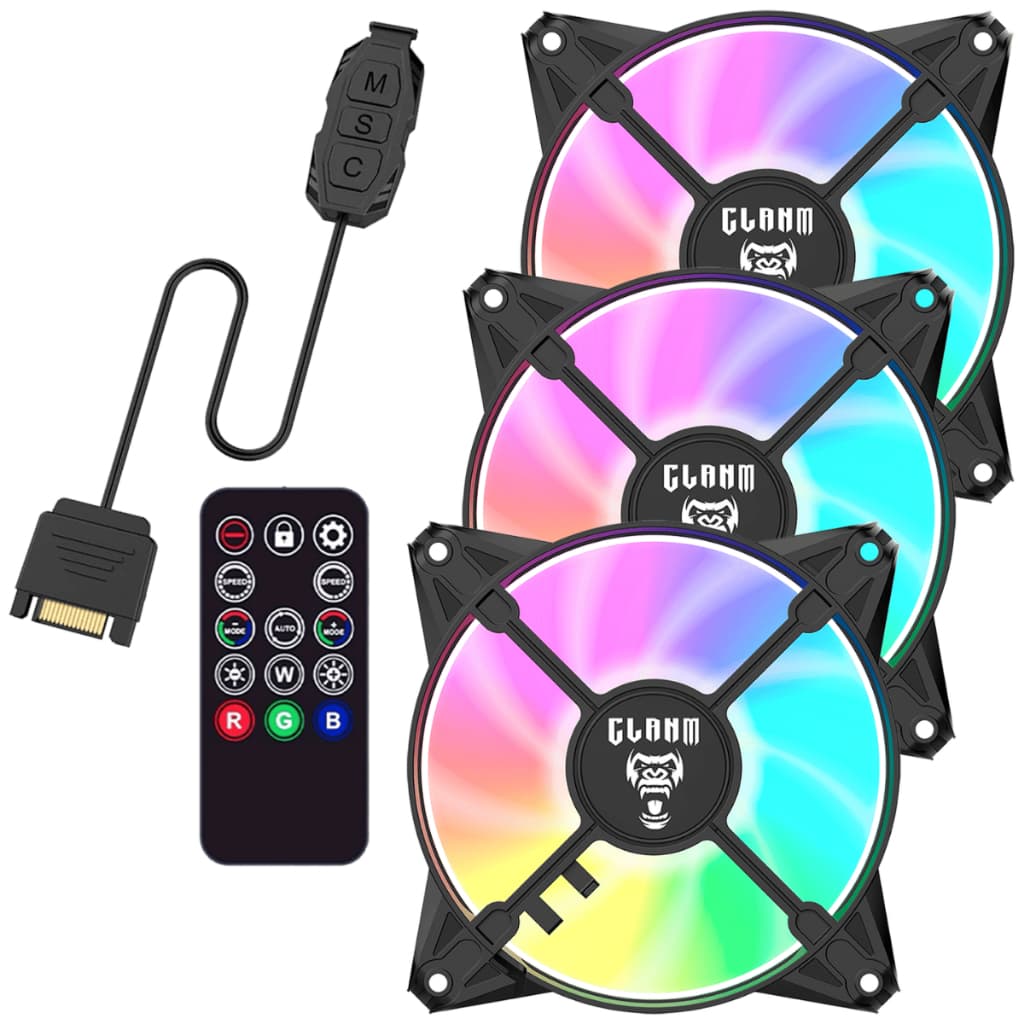 Kit 3 Cooler Fan Ventoinha Luz Led RGB 3 Pin Gabinete Pc 120mm + Controladora + Controle EURUS CLANM