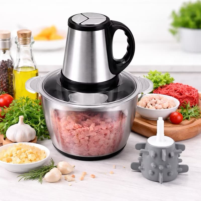 Moedor Elétrico com Alça 2L e 3L Picador de Carne, Alho e Legumes + Descascador de alho