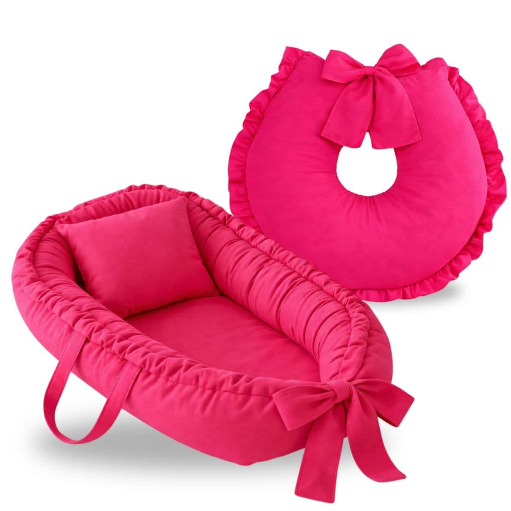 Ninho Redutor de Berço Almofada Para Amamentação Grande Kit 2 Peças Enxoval Bebe Menina Rosa Pink