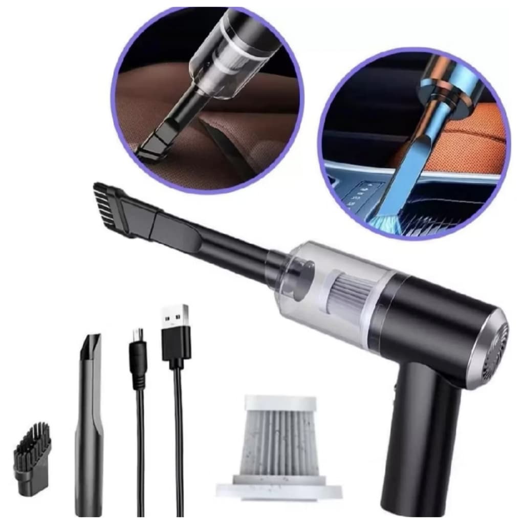 Mini Aspirador de Pó Portátil 3 em 1 - Sucção Forte, Acessórios Multifuncionais, USB Recarregável