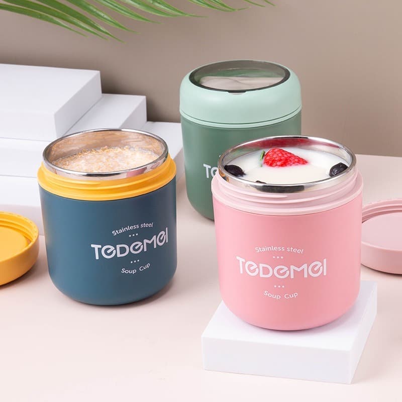Pote Térmico Tedemei 530ml em Aço Inox com Colher – Conserva Sopa e Alimentos Quentes ou Frios