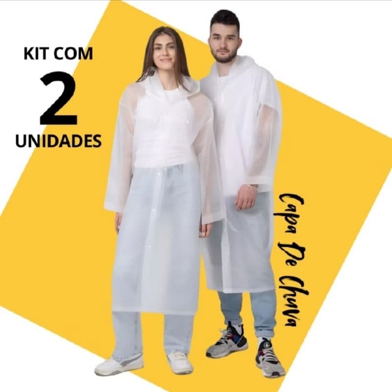 Kit Casal Capa de Chuva Grossa e Longa Capuz Transparente Reforçada Reutilizável Qualidade