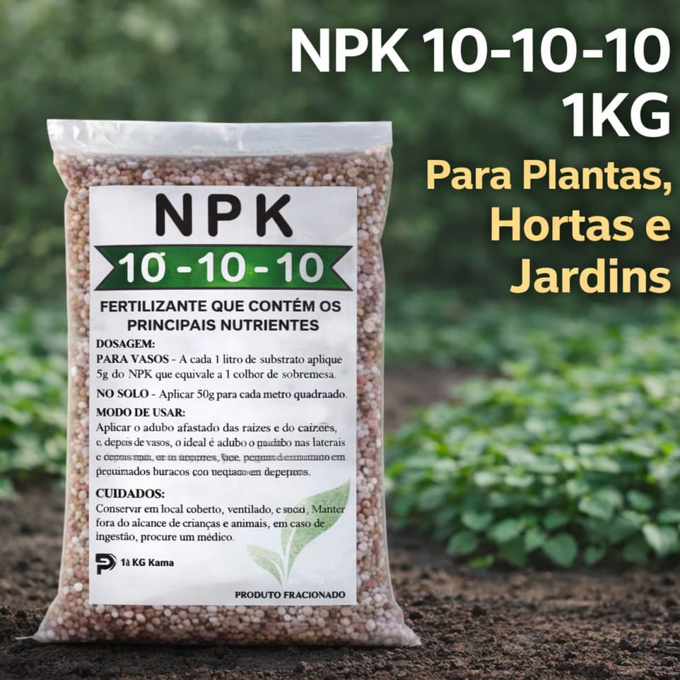 Adubo Fertilizante NPK 10-10-10 1KG Granulado Ideal Para Plantas, Hortas, Flores e Jardins