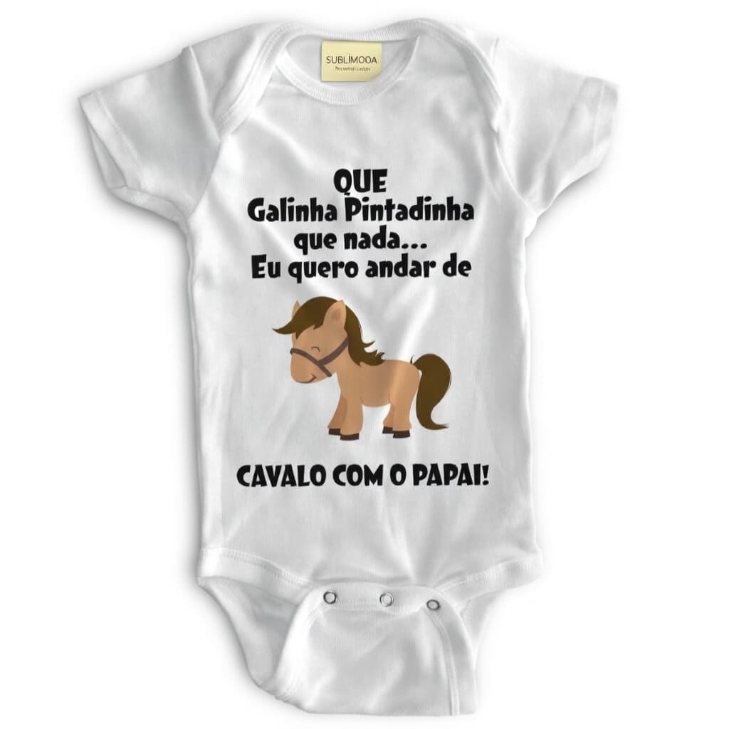 Body Bebê Personalizado – Cavalo com o Papai – Poliéster + Elastano – Estica! 🐴💛