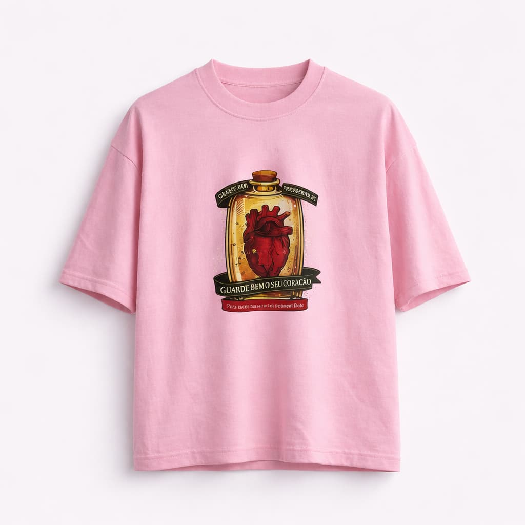 Camiseta Camisa Oversized Gospel Cristã Streetwear Provérbios Guarde o seu Coração Algodão Premium